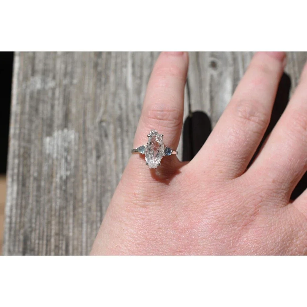 Engagement ring Montana sapphire and Lake County diamond  size 5 6 7 8 9 10 avel